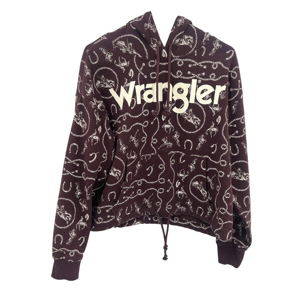 Wrangler Retro Lasso Horse Print Hoodie Medium Western Coastal Cowgirl Rodeo
